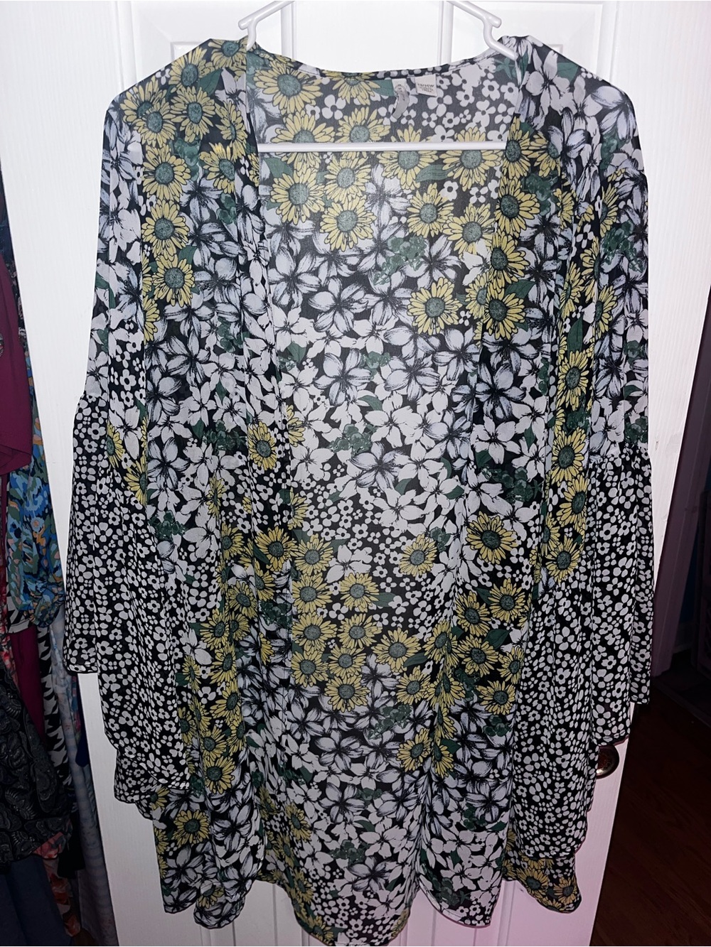 Floral Sheer Open-Front Women's Top - Yellow/Black